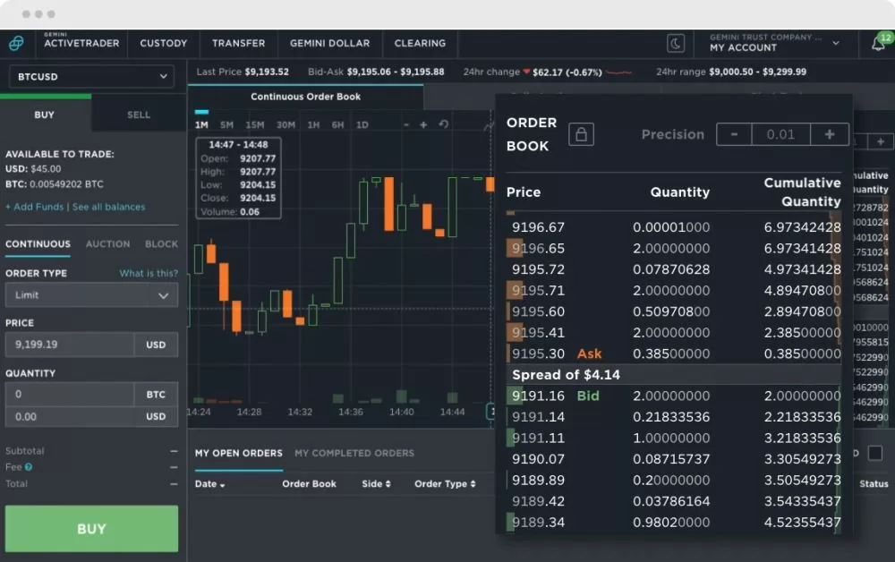 Gemini trading screen